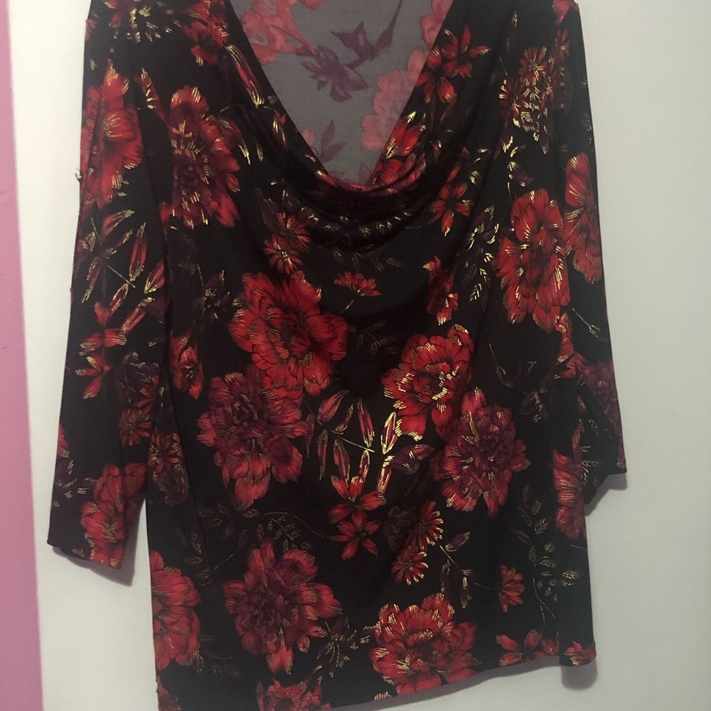 Cato Black and Red Floral Top